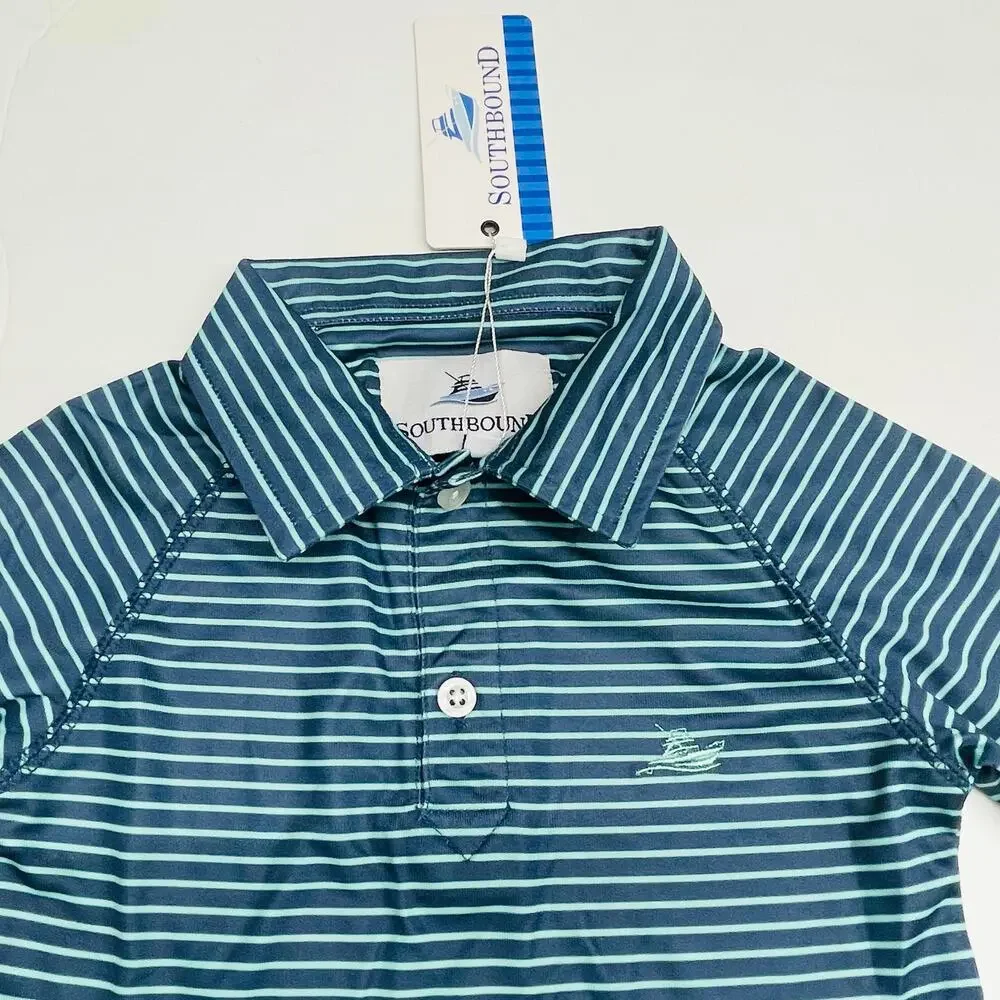 NWT Southbound 3T Navy Aqua Polo Stripe